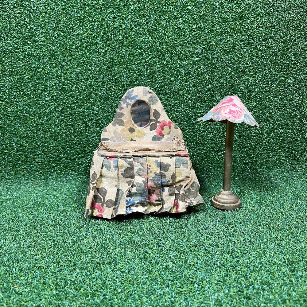 Vintage Miniature Fabric Covered Metal Lamp Dollhouse Furniture